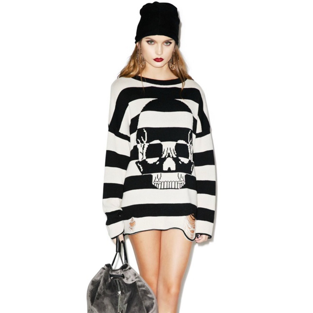 SOLD💗 iron fist urban decay striped skull sweater
